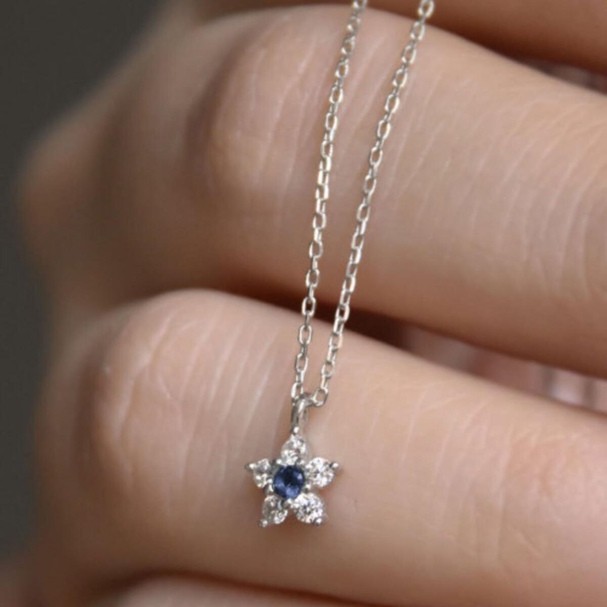 Tiny Star Blue Diamond Necklace • Tiny Flower Blue Diamond Necklace - Trending Silver Gifts