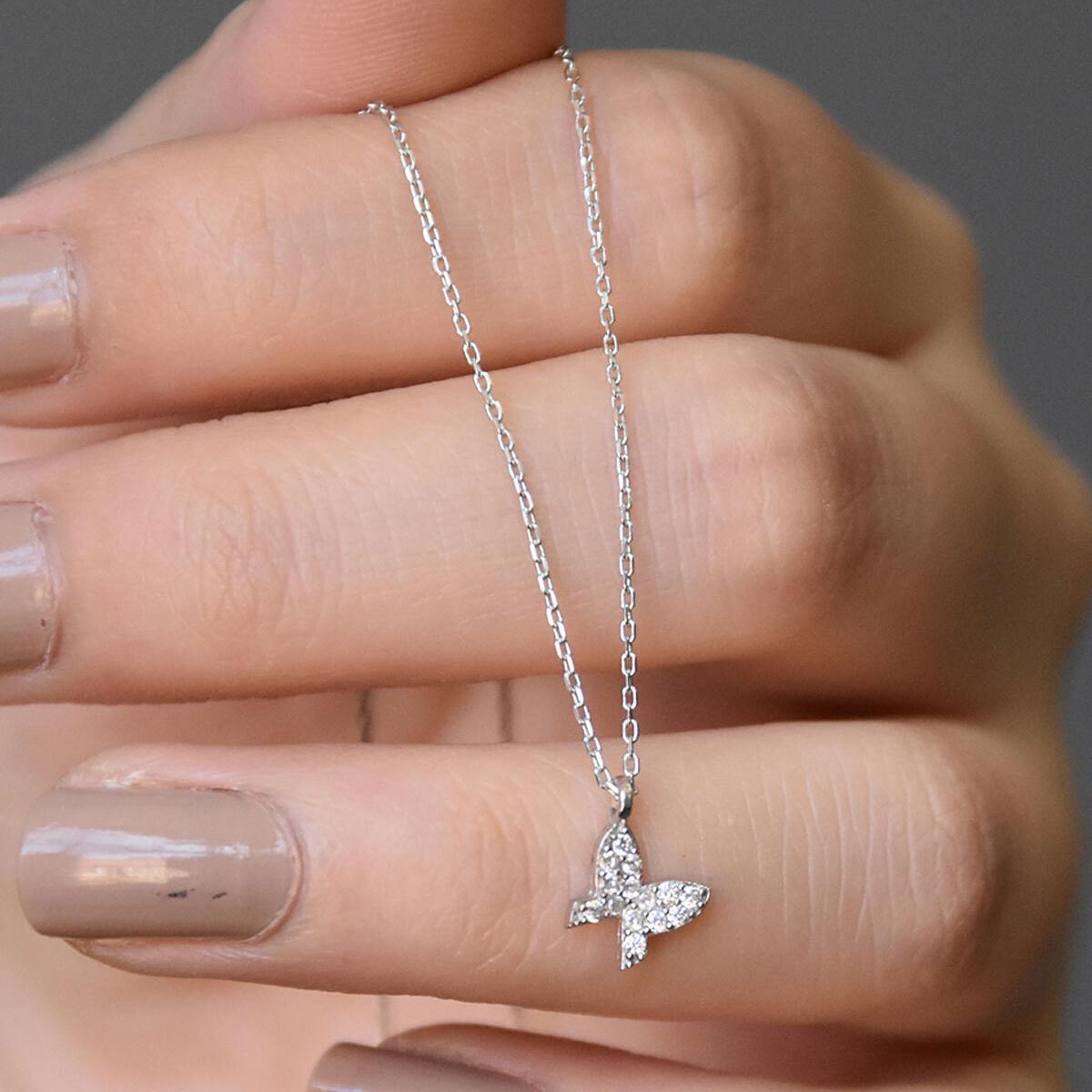 Diamond Butterfly Necklace • Best Minimalist Necklace • Tiny Butterfly - Trending Silver Gifts