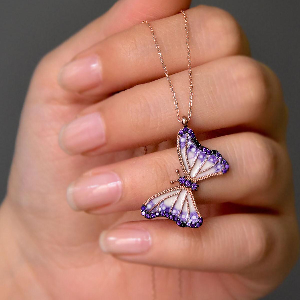 Purple Butterfly Pendant Necklace • Purple Gemstone Necklace - Trending Silver Gifts
