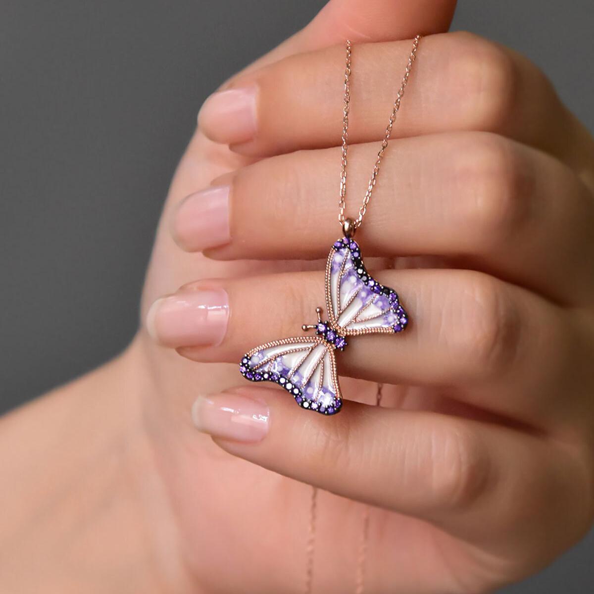 Purple Butterfly Pendant Necklace • Purple Gemstone Necklace - Trending Silver Gifts