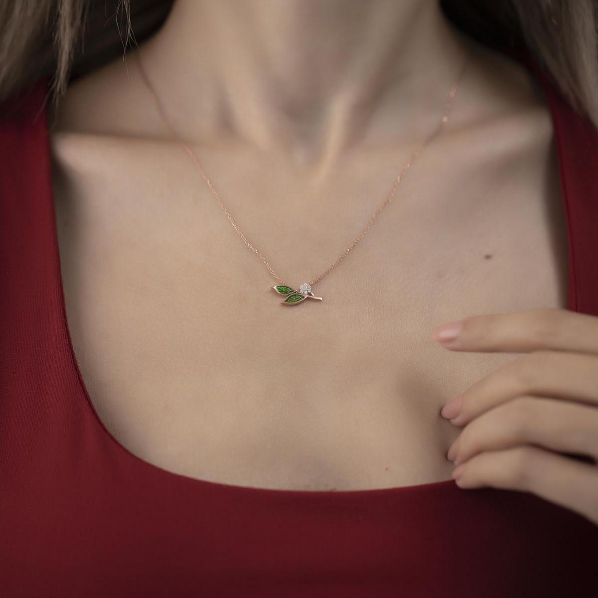 Leaf Pendant Solitaire Necklace • April Birthstone Leaf Necklace - Trending Silver Gifts