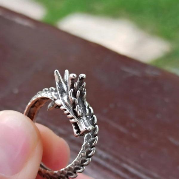 Adjustable Dragon Ring • Gothic Ring • Dragon Head Ring • Dragon Gift - Trending Silver Gifts