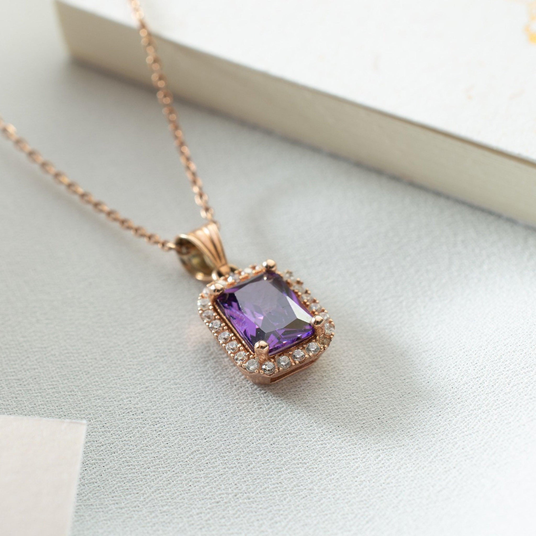Amethyst Crystal Necklace Gold • Purple Crystal Necklace - Trending Silver Gifts