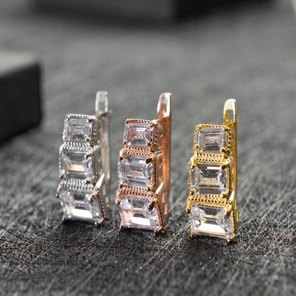 Baguette Earrings Cz • Vs1 Earrings • Baguette Diamond Huggie Earrings - Trending Silver Gifts