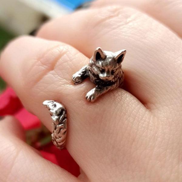 Cat Adjustable Ring • Gothic Cat Ring • Sterling Silver Cat Ring - Trending Silver Gifts