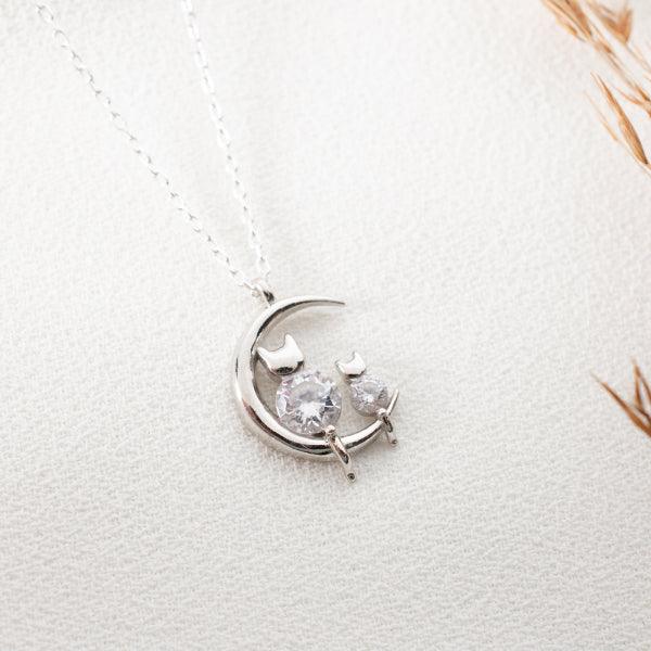 Cat Sitting On Moon Necklace • Kitten Choker Necklace • Cat Necklace - Trending Silver Gifts