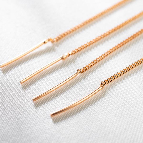 14K Solid Gold Long Threader Earrings • Long Chain Threader Earring - Trending Silver Gifts