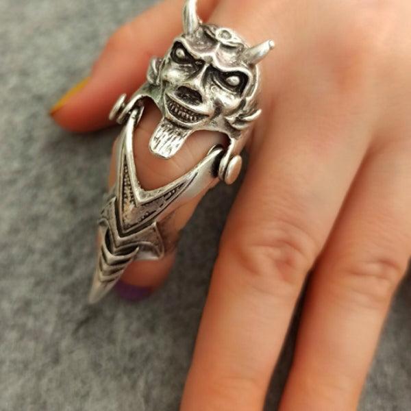 Gothic Demon Ring • Silver Devil Horns Ring • Adjustable Punk Ring - Trending Silver Gifts