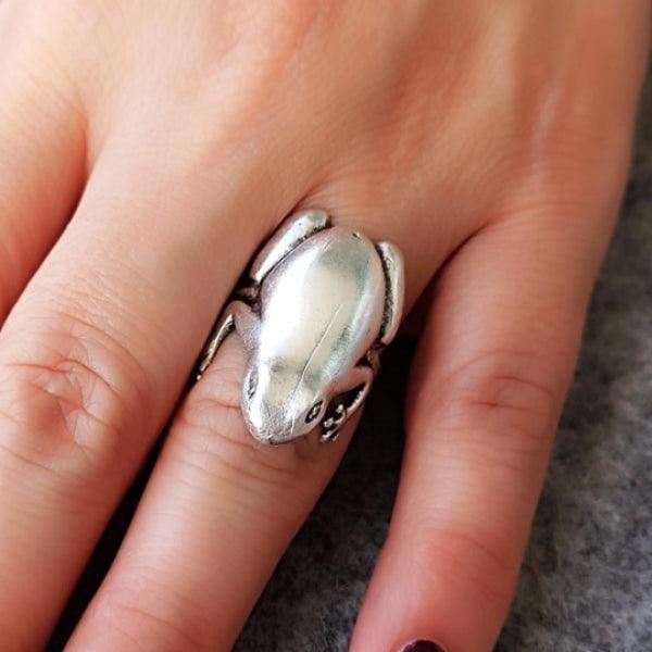 Frog Rings For Women • Silver Frog Rings • Frog Statement Rings - Trending Silver Gifts