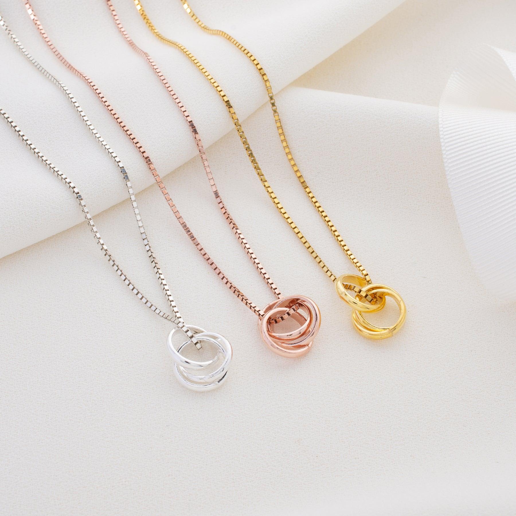 Interlocking Circles Box Chain Necklace ¥ Linked Circle Necklace - Trending Silver Gifts