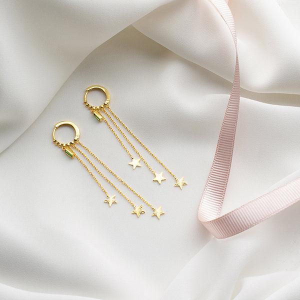 Long Drop Star Earrings • Star Threader Earrings • Bridesmaid Gifts - Trending Silver Gifts