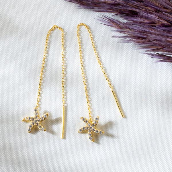 Threader Starfish Earrings • Starfish Earrings Gold • Bridesmaid Gifts - Trending Silver Gifts