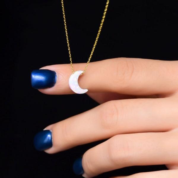 Opal Moon Necklace, Opal Moon Choker, Moon Pendant, Fire Opal Necklace - Trending Silver Gifts