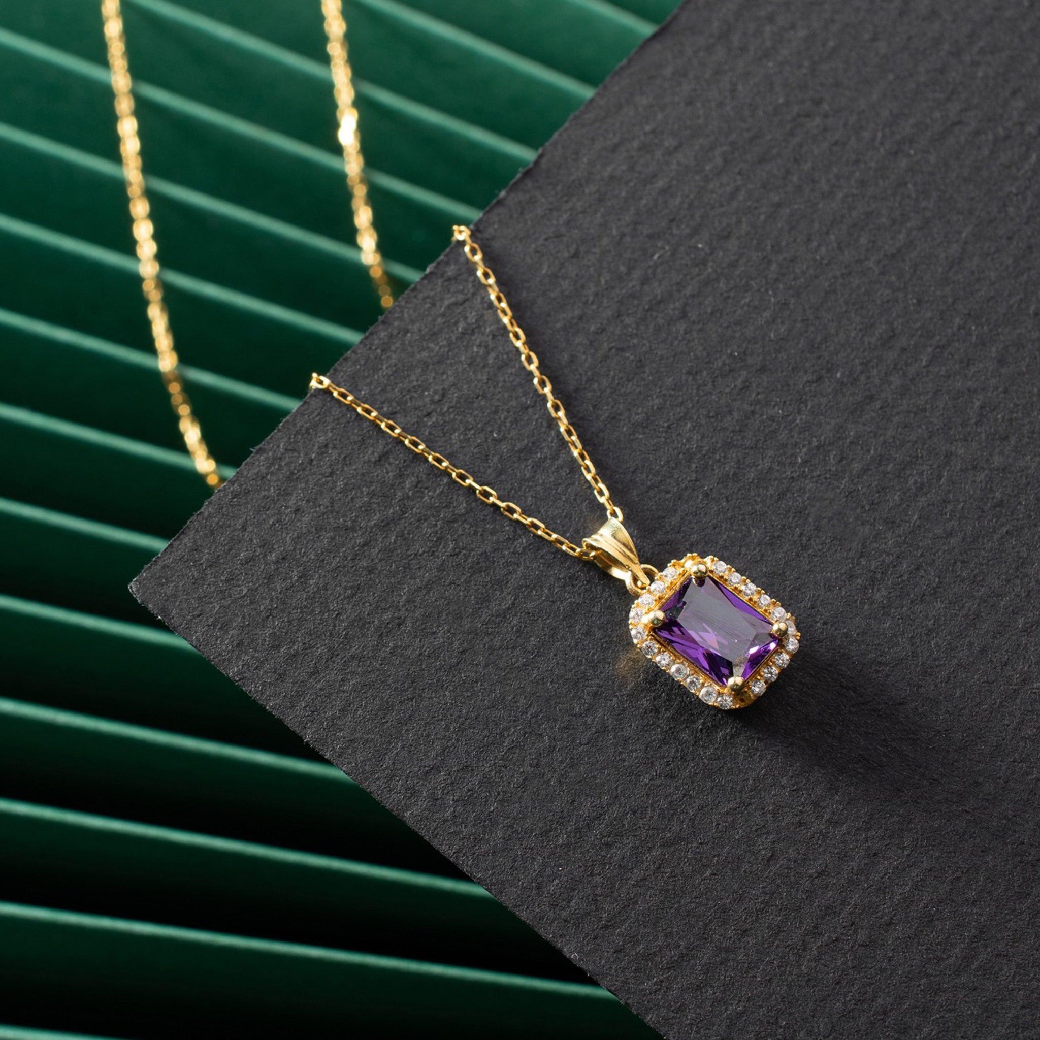 Amethyst Crystal Necklace Gold • Purple Crystal Necklace - Trending Silver Gifts