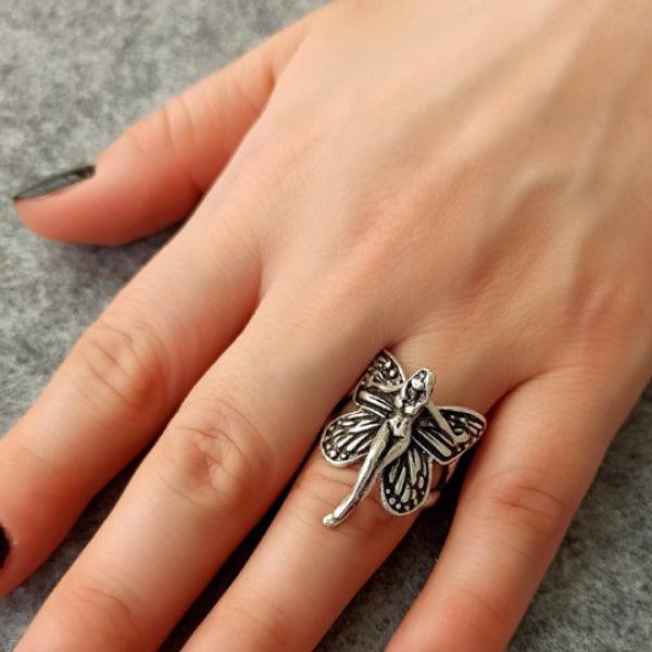 Winged Fairy Ring • Gothic Angel Ring • Vintage Butterfy Silver Ring - Trending Silver Gifts