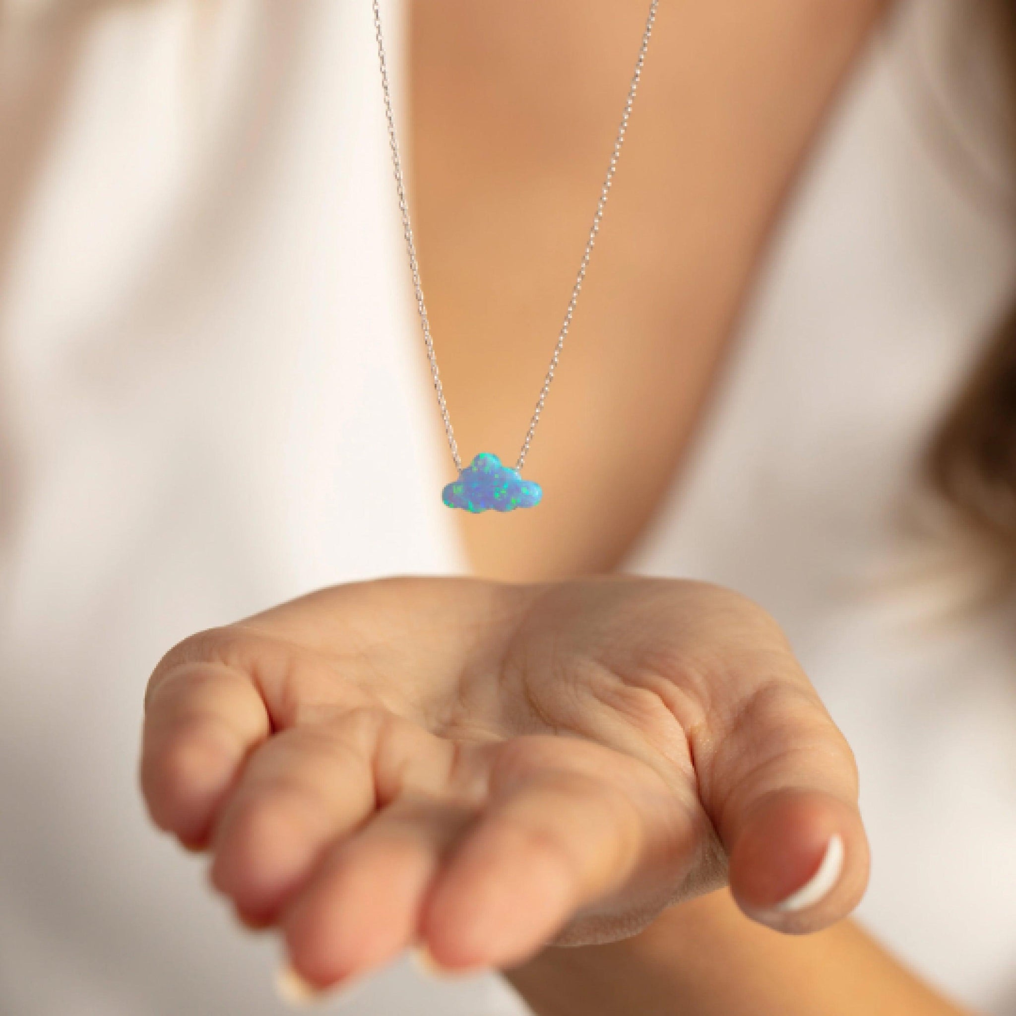 Blue Cloud Necklace • Cloud Pendant Necklace • Opal Cloud Necklace - Trending Silver Gifts