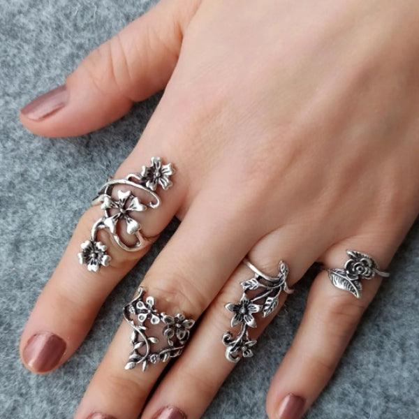 Flower Ring Set • Lotus, Sunflower, Daisy ring set • Silver Daisy Ring - Trending Silver Gifts