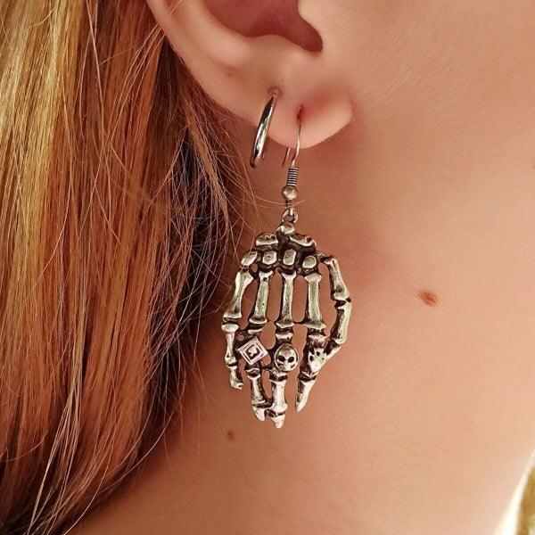 Skeleton Dangle Earrings • Skeleton Halloween Earrings, Gothic Earring - Trending Silver Gifts