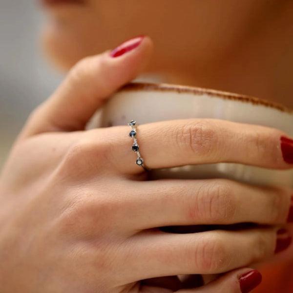 Black Zircon Band Ring • Black Onyx Ring • Black Stone Minimalist Ring - Trending Silver Gifts