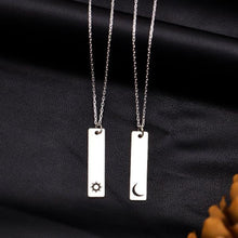 Handmade Sterling Silver Sun and Moon Bar Necklace, Unique Bar Pendant - Trending Silver Gifts