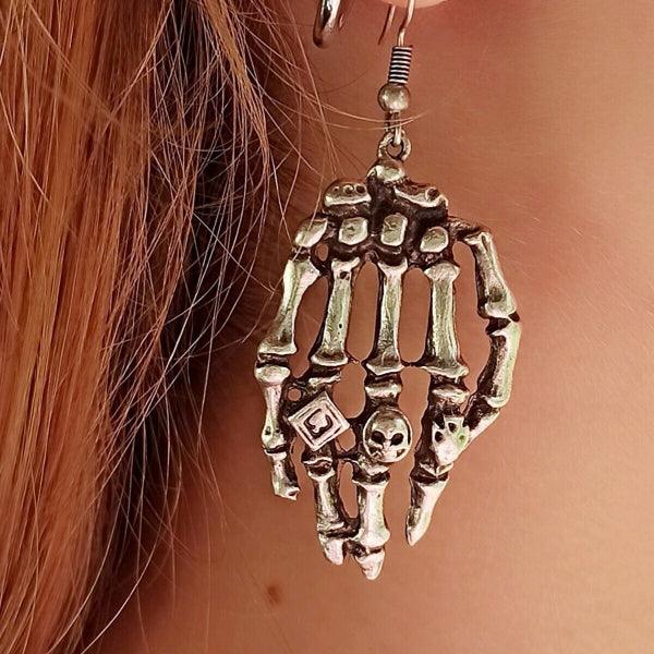 Skeleton Dangle Earrings • Skeleton Halloween Earrings, Gothic Earring - Trending Silver Gifts