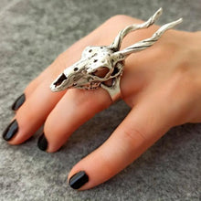 Silver Deer Skull With Horn Ring ¥ Animal Caribou Stackable Ring - Trending Silver Gifts