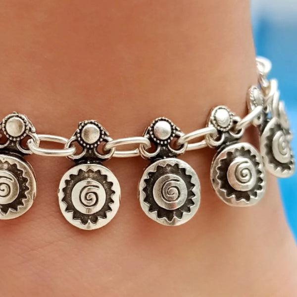Dainty Sunburst Anklets For Women • Belly Dancing Silver Anklets • Sil - Trending Silver Gifts