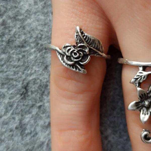 Flower Ring Set • Lotus, Sunflower, Daisy ring set • Silver Daisy Ring - Trending Silver Gifts