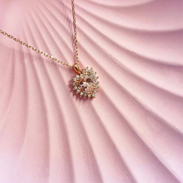 Pink Birthstone Crystal Heart Necklaces For Women, Pink Heart Necklace - Trending Silver Gifts