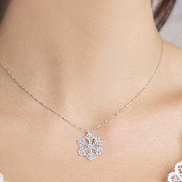Snowflake Necklace Diamond, Gifts For Mom Christmas, Snowflake Pendant - Trending Silver Gifts