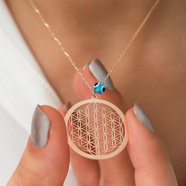 Flower Of Life Pendant Silver • Evil Eye Protection Necklace - Trending Silver Gifts