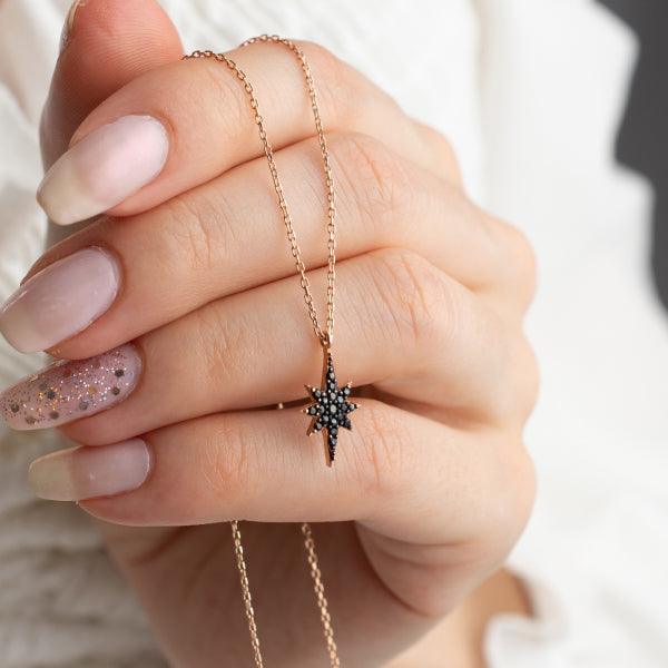 Black Zirconia North Star Necklace • Black Zirconia Necklace - Trending Silver Gifts
