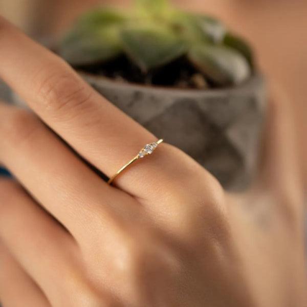 3 Stone Cubic Zirconia Rings for Women • Diamond Minimalist Ring - Trending Silver Gifts