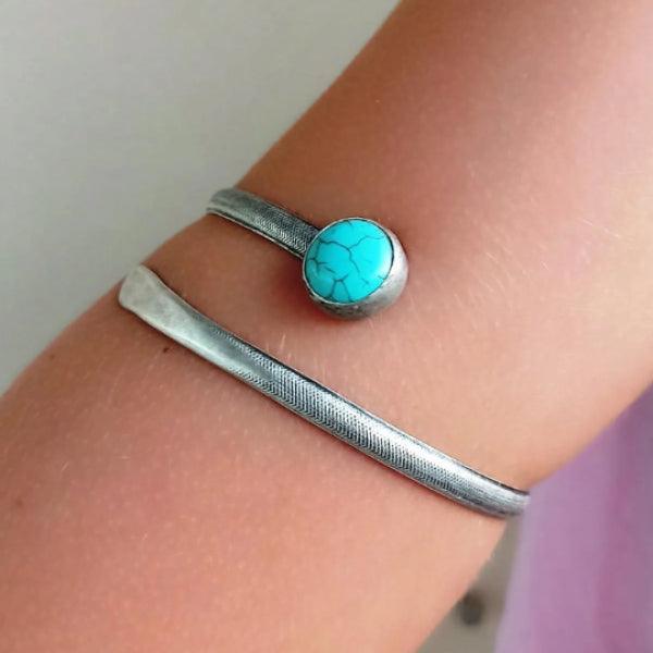 Turquoise Silver Wrapped Charm Arm Cuff • Silver Turquoise Arm Cuff - Trending Silver Gifts