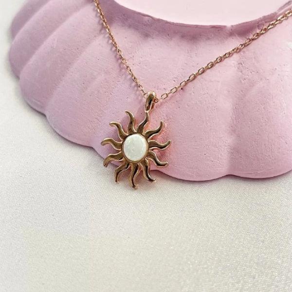 Moonstone Opal Silver Sun Necklaces For Women • Gold Sun Opal Necklace - Trending Silver Gifts