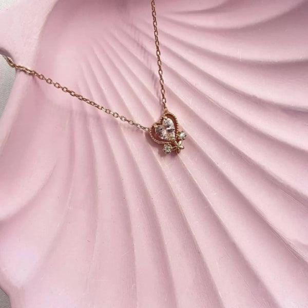 Pink Gemstone Dainty Necklace • Pink Birthstone Layered Heart Necklace - Trending Silver Gifts