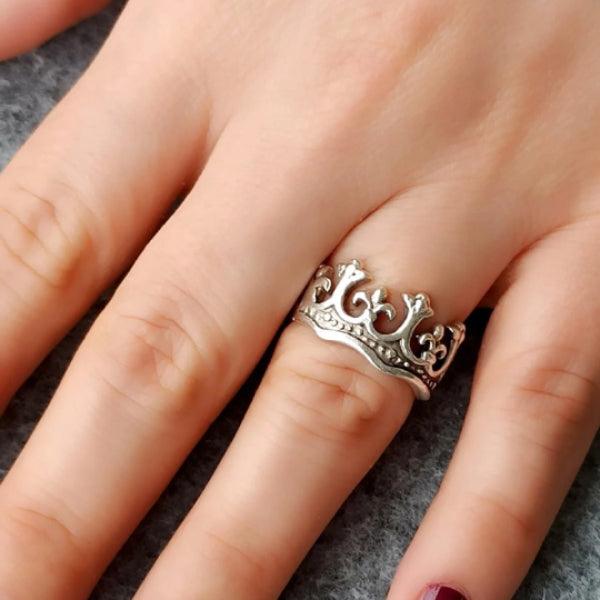Sterling Silver Crown Ring • Handmade Crown Ring, Crown Victorian Ring - Trending Silver Gifts
