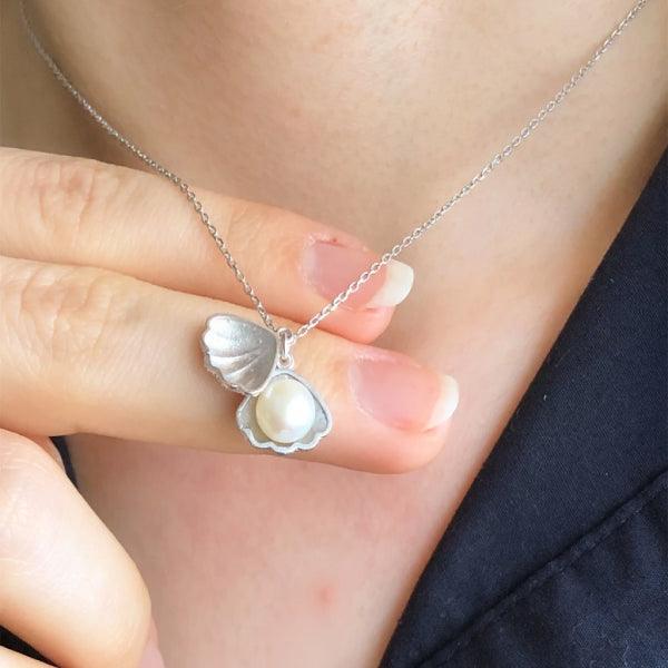Rustic Pearl and Oyster Shell Pendant Necklace with Bohemian Flair - Trending Silver Gifts