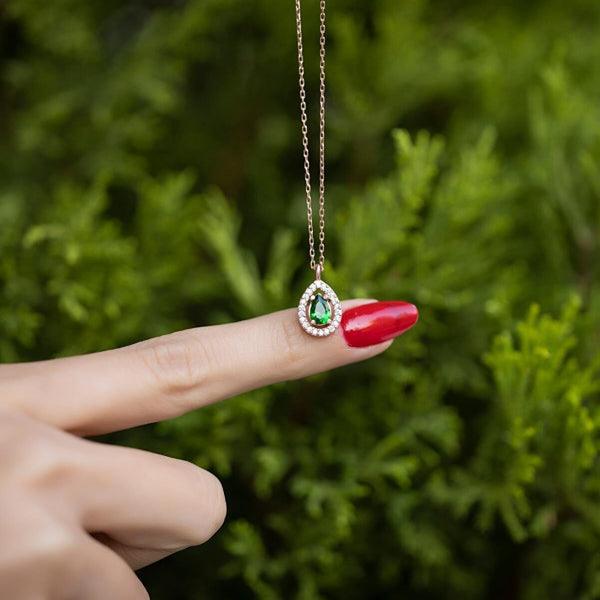 Teardrop Emerald Necklace • Emerald Teardrop Necklace • May Birthstone - Trending Silver Gifts