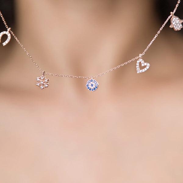 Lucky Necklace • Greek Evil Eye Necklace • Hamsa Diamond Necklace - Trending Silver Gifts