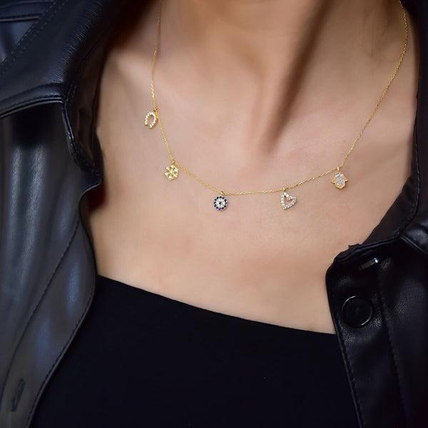 Luck Necklace Gold • Evil Eye Necklace Gold • Lucky Horseshoe Necklace - Trending Silver Gifts