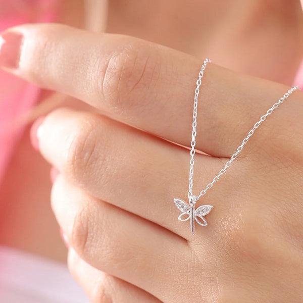 Dragonfly Pendant Necklace • Tiny Dragonfly Necklace Silver - Trending Silver Gifts