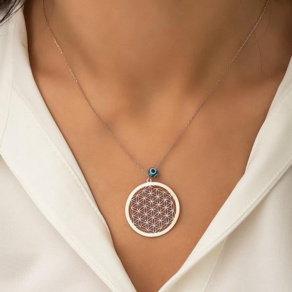 Flower Of Life Pendant Silver • Evil Eye Protection Necklace - Trending Silver Gifts