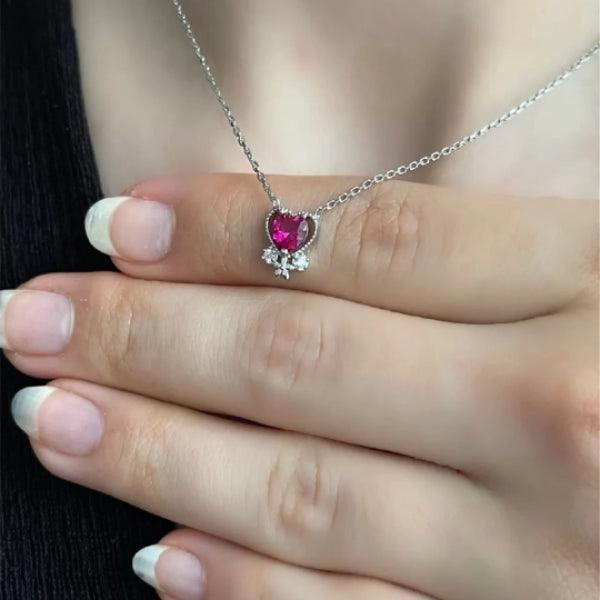 Gold Heart Garnet Gemstone Necklace • Dainty Ruby Birthstone Necklace - Trending Silver Gifts