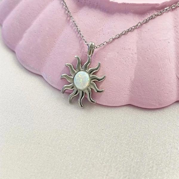 Moonstone Opal Silver Sun Necklaces For Women • Gold Sun Opal Necklace - Trending Silver Gifts