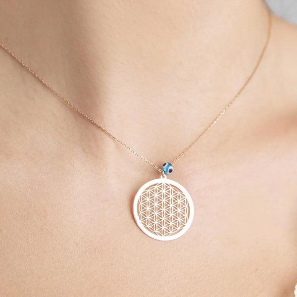 Flower Of Life Pendant Silver • Evil Eye Flower Of Life Pendant Rose - Trending Silver Gifts