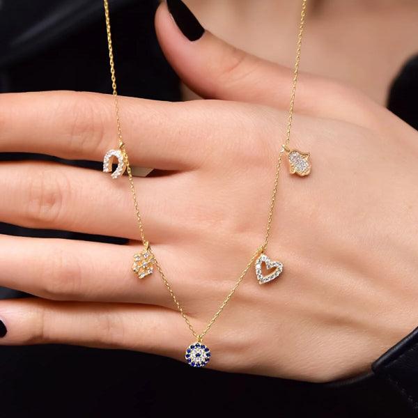 Luck Necklace Gold • Evil Eye Necklace Gold • Lucky Horseshoe Necklace - Trending Silver Gifts