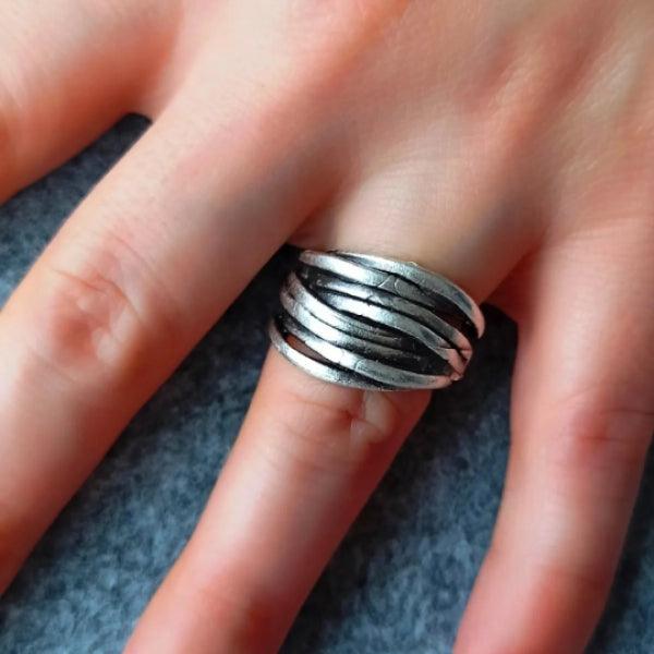 Thick Lines Spinner Ring • Modernist Stacking Band Ring • Wire Wrapped - Trending Silver Gifts