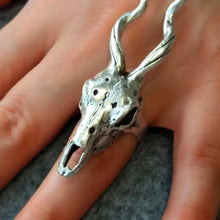 Silver Deer Skull With Horn Ring ¥ Animal Caribou Stackable Ring - Trending Silver Gifts