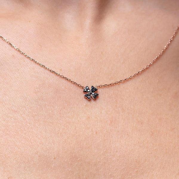 Four Clover Black Zirconia Necklace • Black Cubic Zirconia Necklace - Trending Silver Gifts